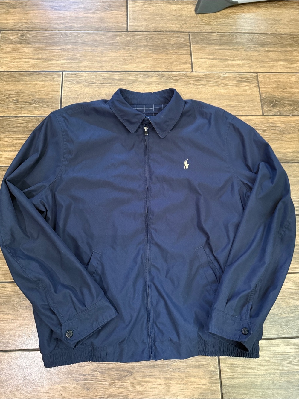 Vtg  Polo Ralph Lauren Navy Jacket Zip Up Harrington Bomber Small Pony Y2K
